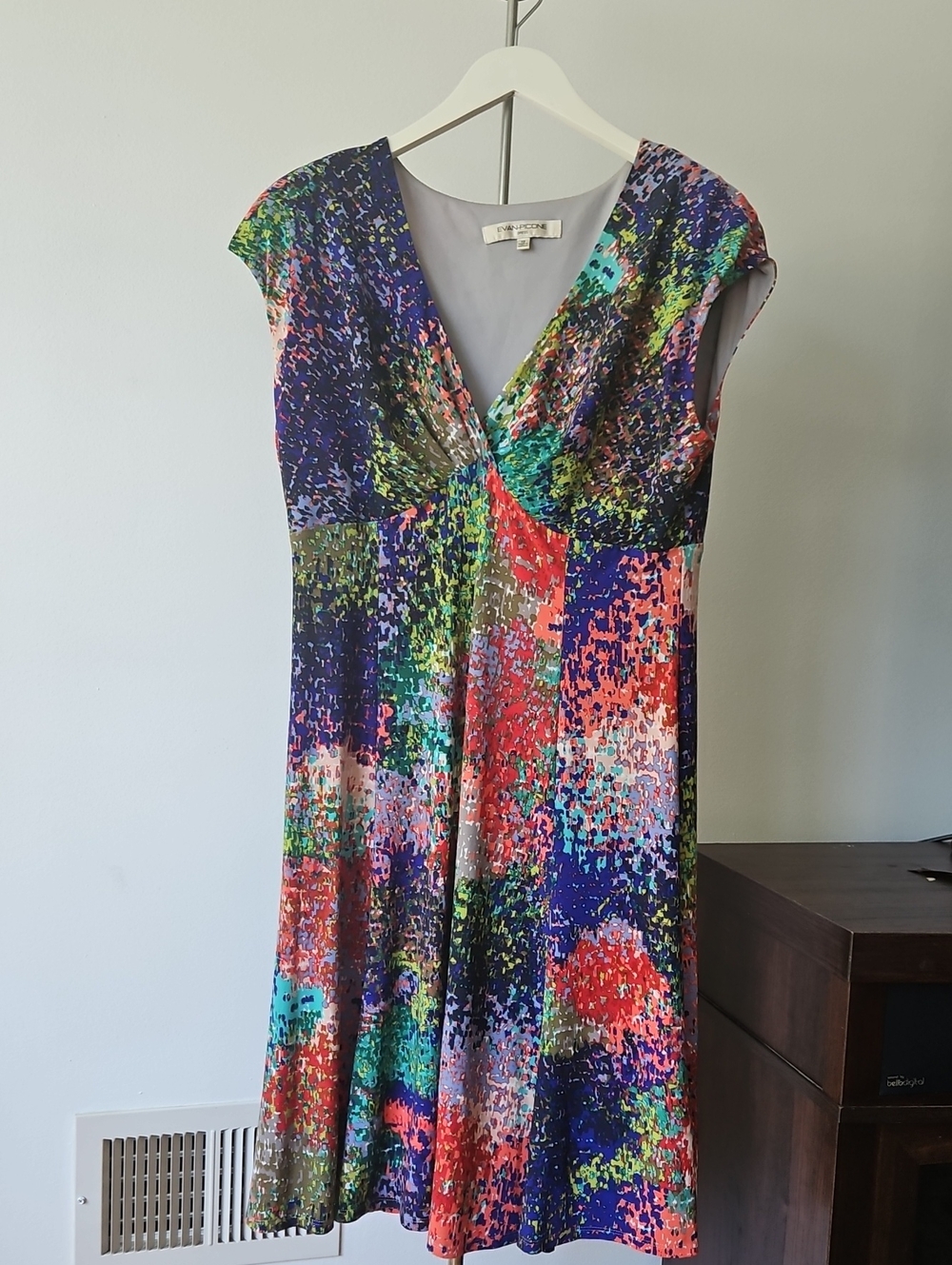Evan Picone Multicolor V-Neck Cap Sleeve Midi Dress